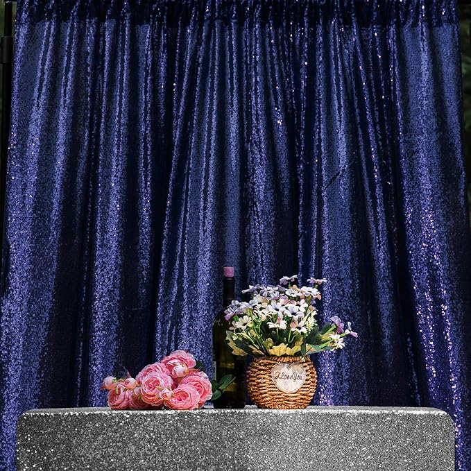 JYFLZQ Navy Blue Sequin Backdrop Curtains 7ft x 7ft 1 Panel Glitter Photo Booth - Image 2