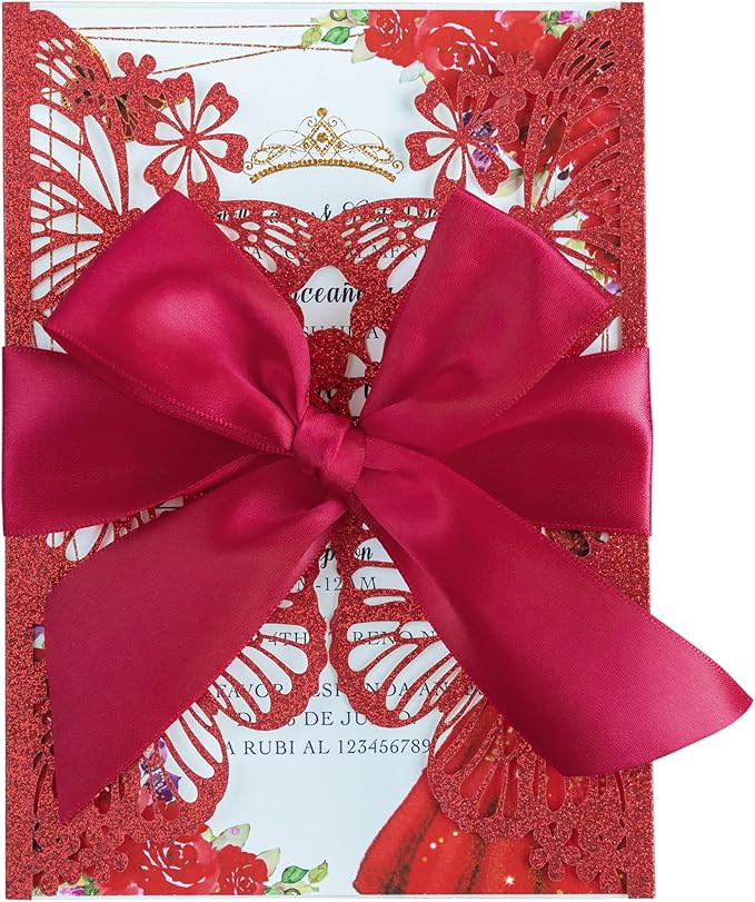 20 PCS 5.12x7.2 Butterfly Quinceanera Invitation, Laser Cut Wedding Invitation - Image 8
