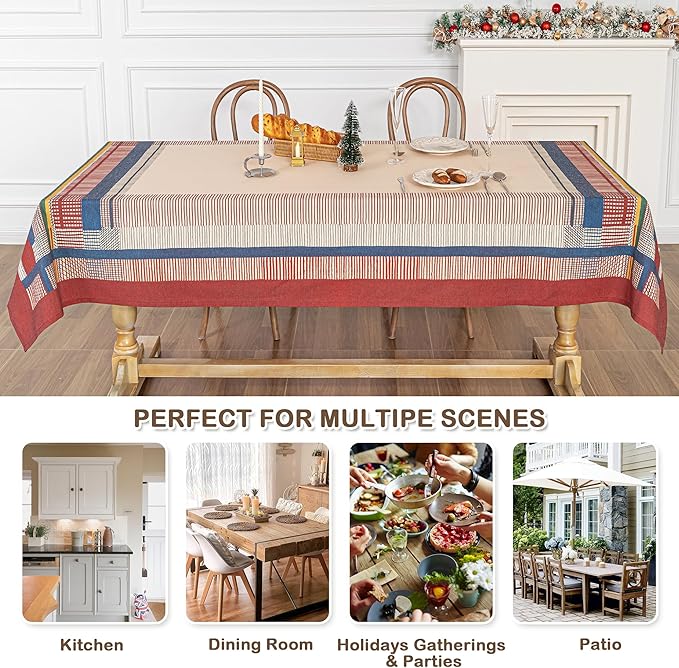 MYSKY HOME Cotton Table Cloth, Rustic Striped Fall Tablecloth, Farmhouse Table - Image 7