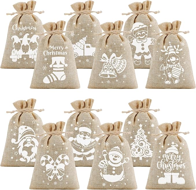 CCINEE 36pcs Christmas Burlap Bags, 4×6 Inch Drawstring Christmas Burlap Goody by CCINEE