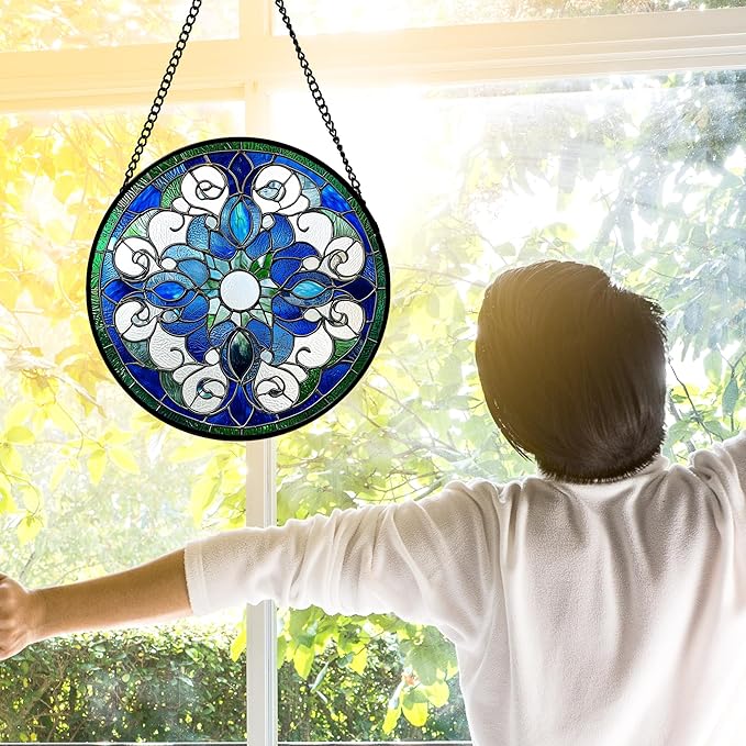 Stained Glass Window Hanging, Boho Style Sun Catchers Diamond Glass Panel - Image 4