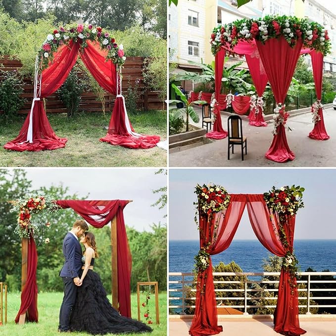 6 Panels Red Wedding Arch Drapery 28" x 20Ft Wedding Arch Draping Fabric - Image 2