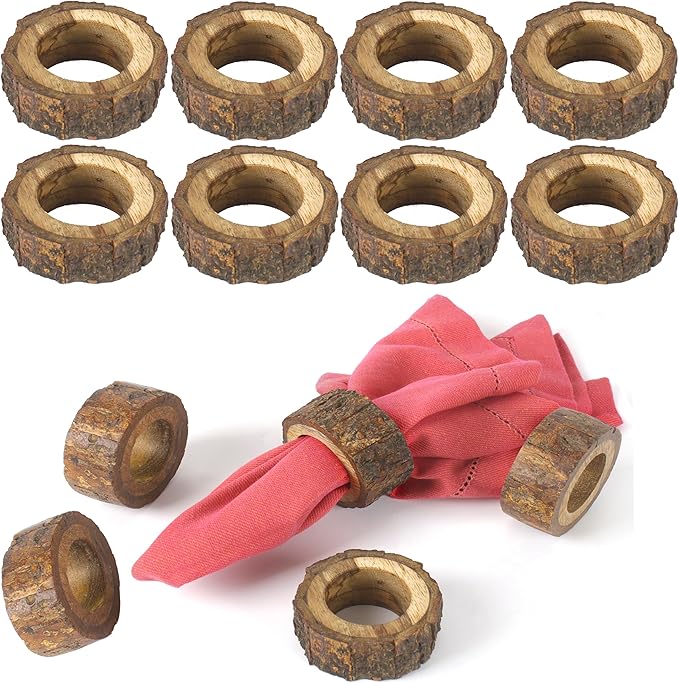 Farmhouse Rustic Wood Napkin Rings Set of 12 by CLEENTABLE