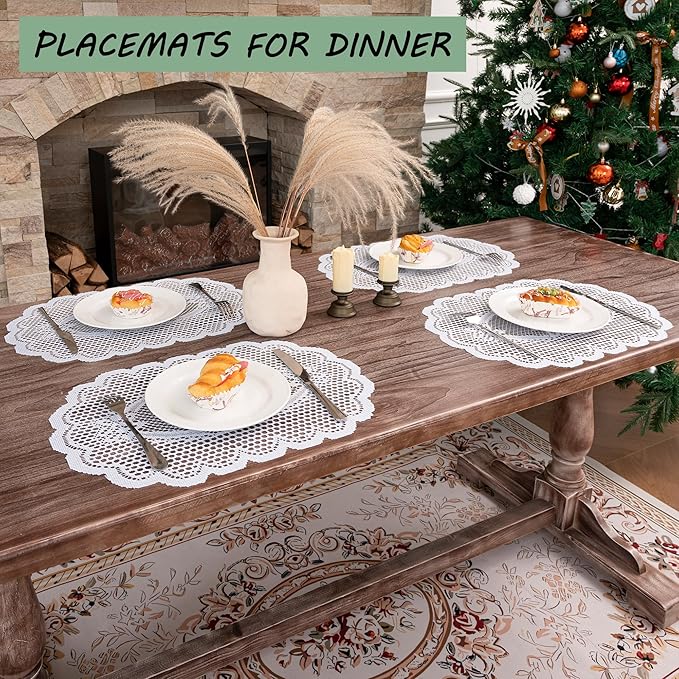 2PCS Oval Lace Placemats for Dining Table, Embroidered Table Mats Farmhouse Cup - Image 3