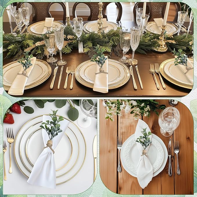 MAOANME Napkin Rings Set of 12, Rustic Eucalyptus Napkin Holder Rings - Image 6