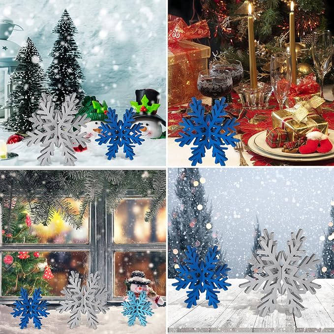 Bucherry 12 Pcs Wooden Snowflake Table Decor 3D Snowflake Tabletop Signs and - Image 7