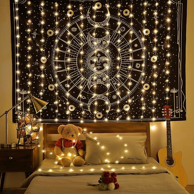 Meonum Curtain Tapestry Backdrop String Lights, Each 13 Strings 6.6 x 5 ft - Image 2