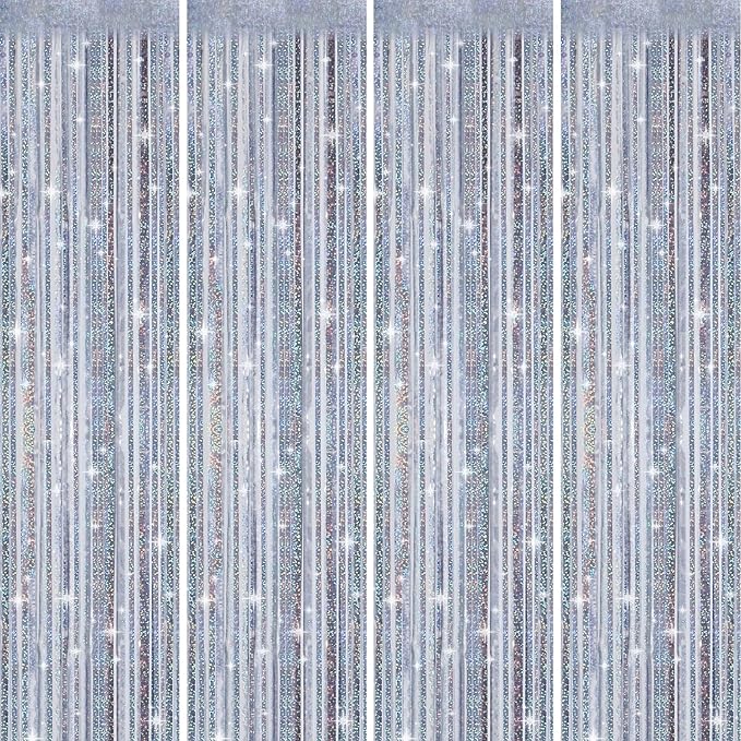 Picoway 4 Pack Foil Fringe Tinsel Backdrop Curtains, Birthday Engagement by Picoway