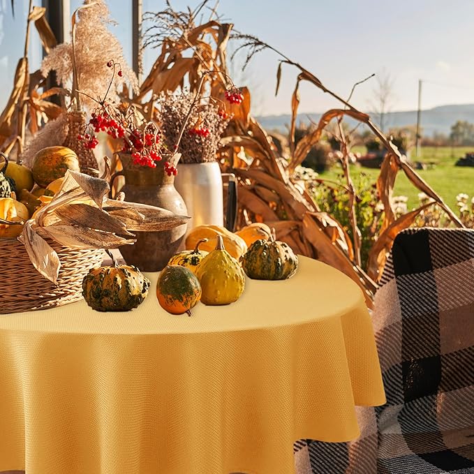 Biscaynebay Fall Tablecloth Textured Fabric Round Tablecloths 90", Fall Gold - Image 6