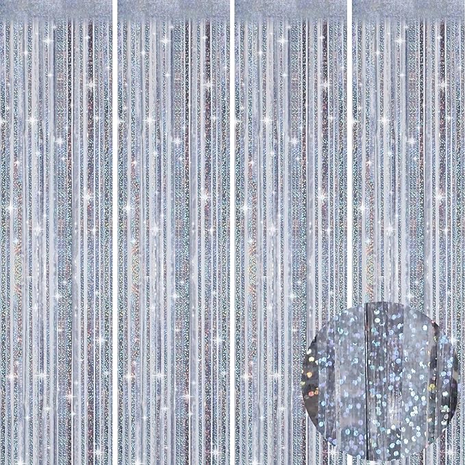 Picoway 4 Pack Foil Fringe Tinsel Backdrop Curtains, Birthday Engagement - Image 9