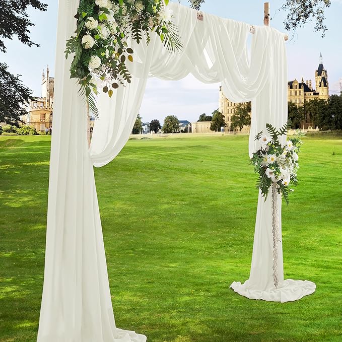 VACVELT Wedding Arch Draping Fabric, Ivory Chiffon, 2 Panels Sheer Drapes - Image 2