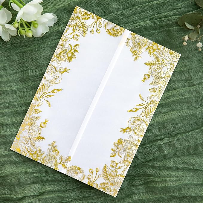 PONATIA 50 PCS Vellum Jackets for 5x7 Wedding Invitation Cards- 135gsm Floral - Image 6