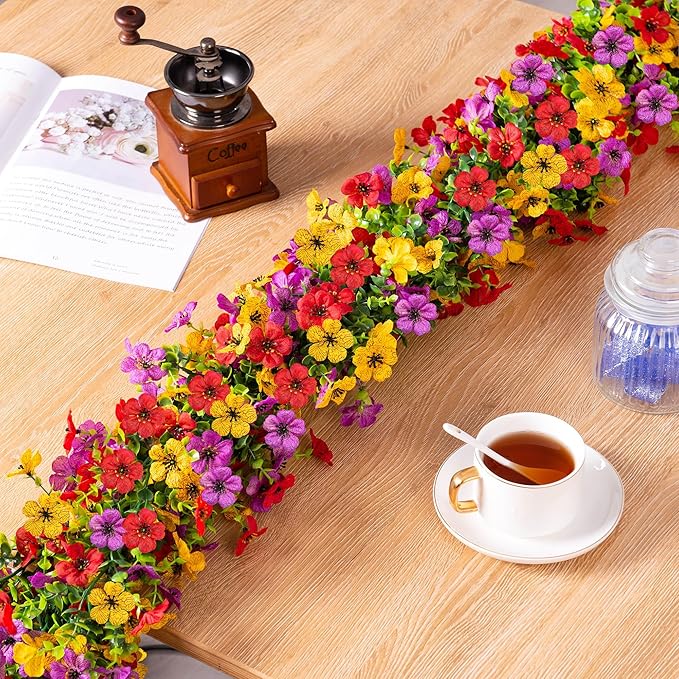 Artificial Flowers Garland Ivy, 4 Pack 5.9 FT Fall Decor UV Resistant Fake Mums - Image 5