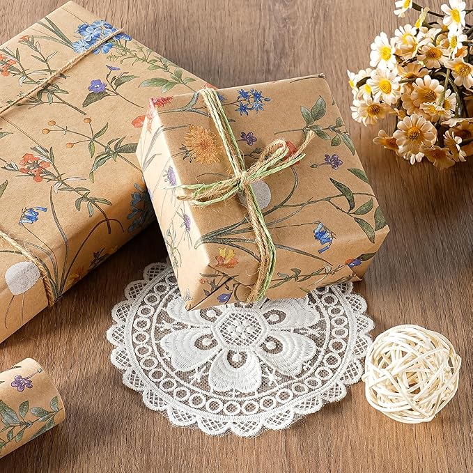 WRAPAHOLIC Kraft Floral Wrapping Paper Roll - Image 4