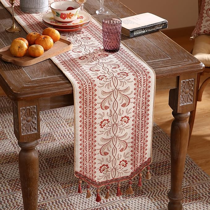 ISAENNE Designer Vintage Linen Extra Long Table Runner 118 Inches, Thanksgiving - Image 2