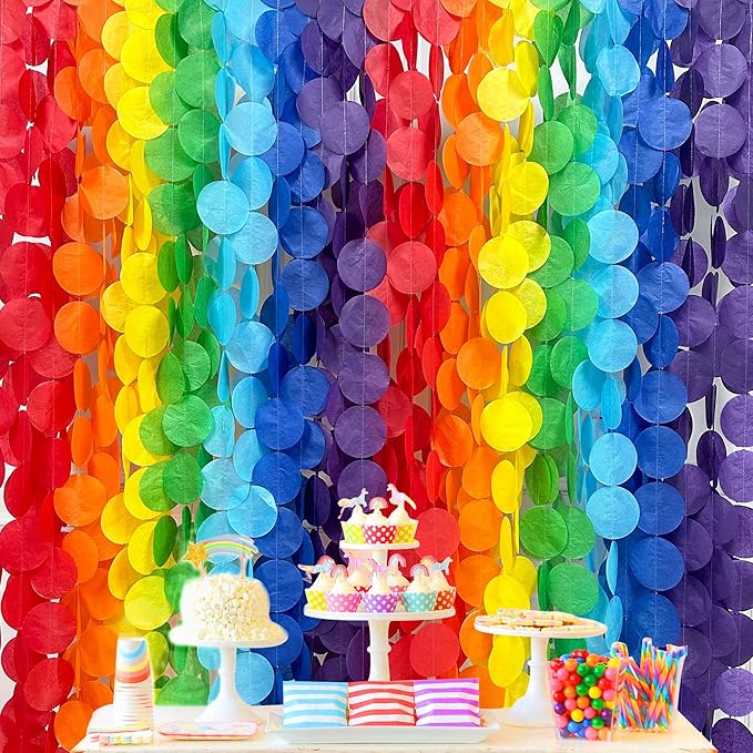 205Ft Rainbow Party Decorations Big Polka Dots Tissue Paper Backdrop Streamer by pinkblume