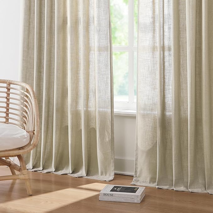 Vision Home Sand Pinch Pleated Semi Sheer Curtains Textured Linen Blended Light - Image 4
