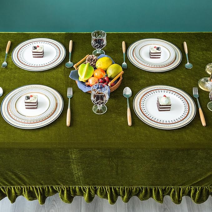 Velvet Tablecloth Luxurious Solid Rectangle Table Cloth, Oblong Retro Farmhouse - Image 3