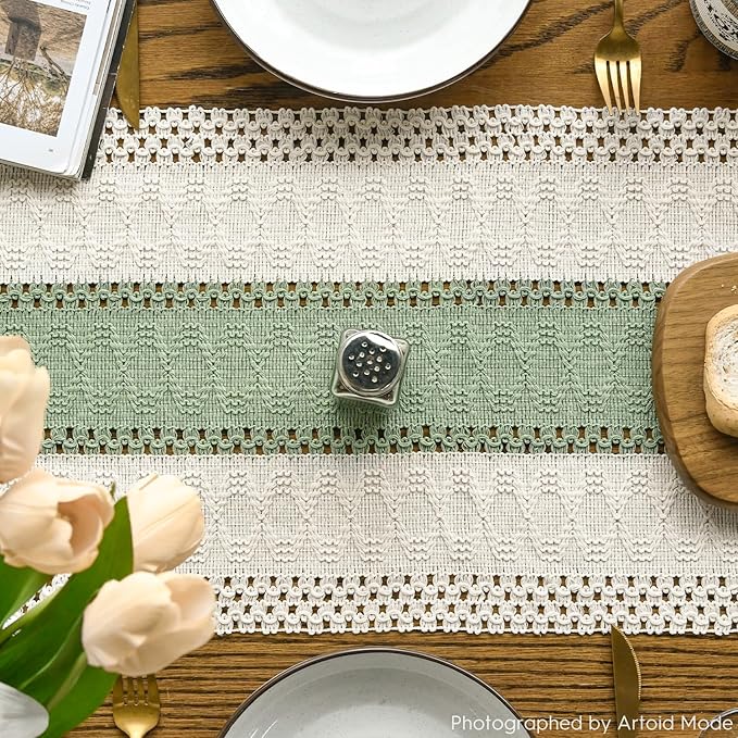Artoid Mode Light Green Farmhouse Rustic Table Runner, Seasonal Holiday Hollow - Image 3