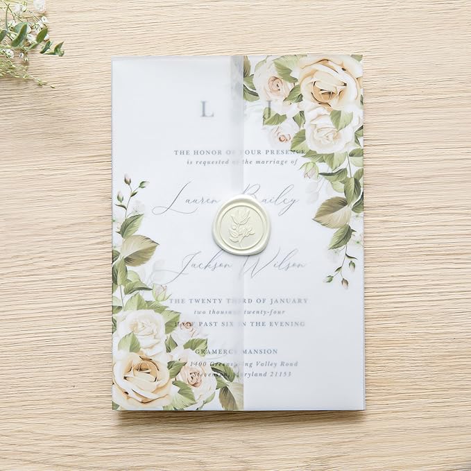 PONATIA 50PCS Vellum Jackets for 5x7 Invitation Cards- 135GSM Champagne Flowers - Image 6