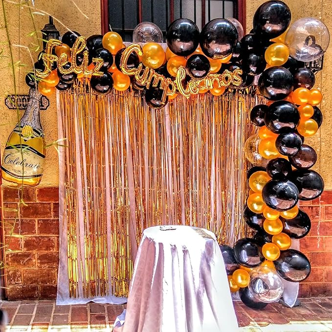 ParyWoo Orange Streamers 2pcs Tinsel Backdrop 8.2FT Metallic Orange Foil Fringe - Image 4