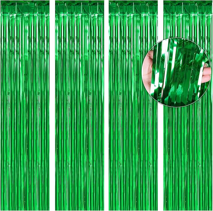 BTSD-home Green Foil Fringe Curtain, Metallic Photo Booth Backdrop Tinsel Door by BTSD-home
