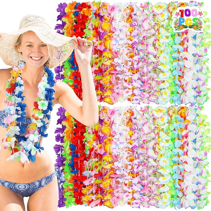 100PCS Hawaiian Leis, Colorful Luau Leis Party Decorations, Hawaiian Tropical by Arrowom