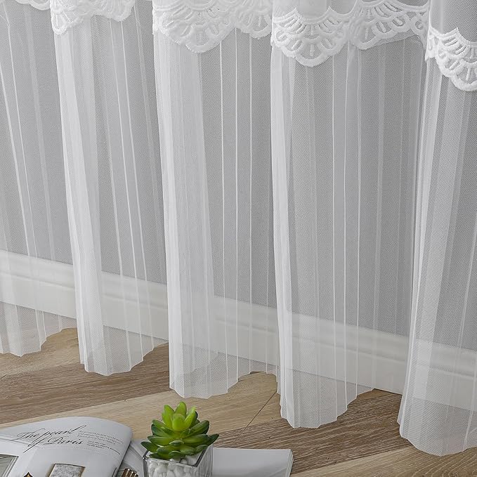 VISIONTEX White Sheer Voile Curtains, Decorative White Embossed European Rod - Image 7