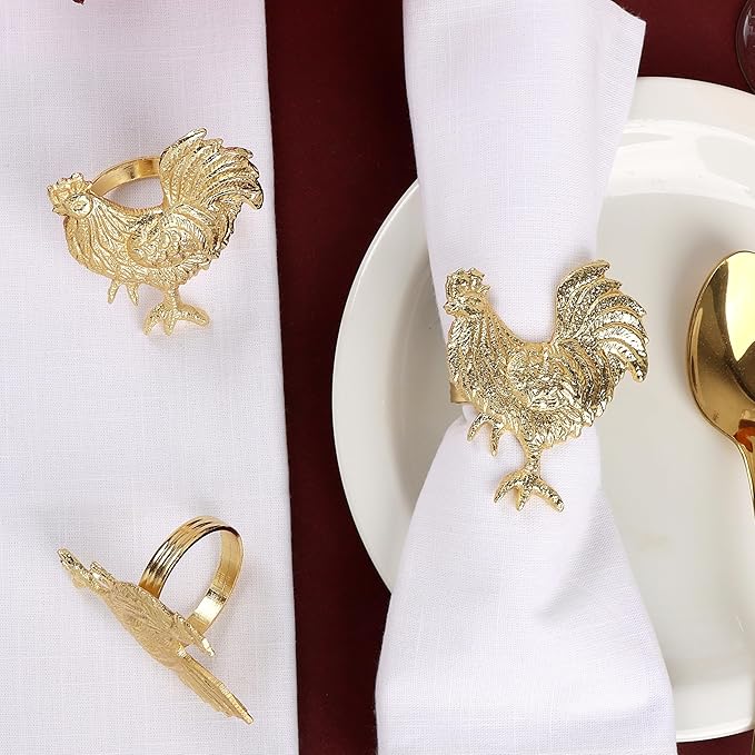 Set of 12 Rooster Napkin Rings for Farmhouse Table Decor | Premium Metal - Image 3