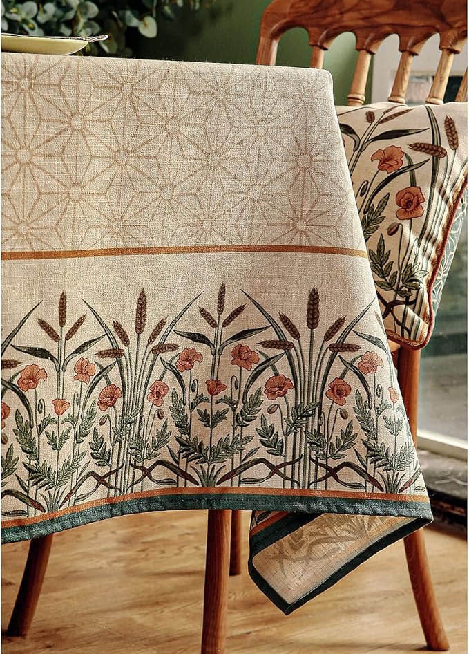 patdrea Designer French Light Brown Rectangular Table Cloth, Linen Floral - Image 6
