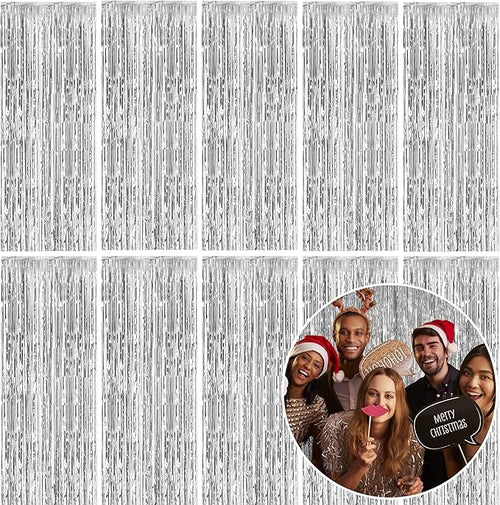 10 Pack Foil Curtain Backdrop Silver Metallic Tinsel Foil Fringe Curtains Photo by KEJ