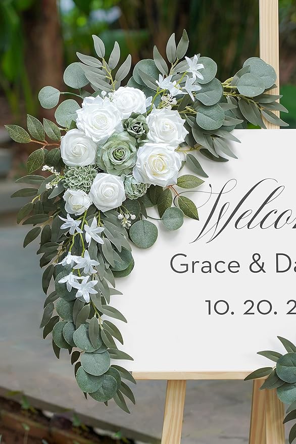 2-Pack Sage Green & White Wedding Flower Swag Set, Large: 35.43"L x 14.56"W - Image 4