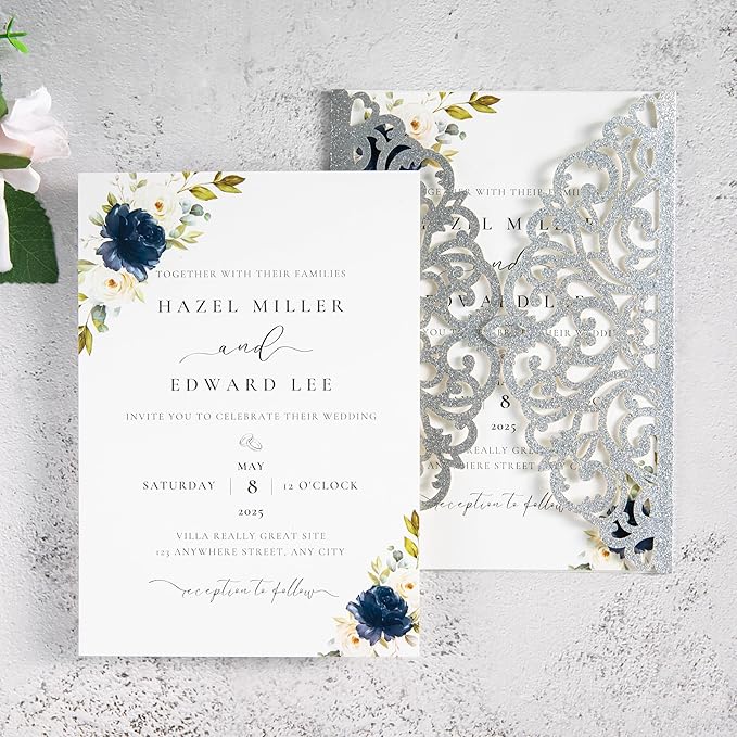 20Pcs Silver Glitter Laser Cut Invitation Cards - Image 7