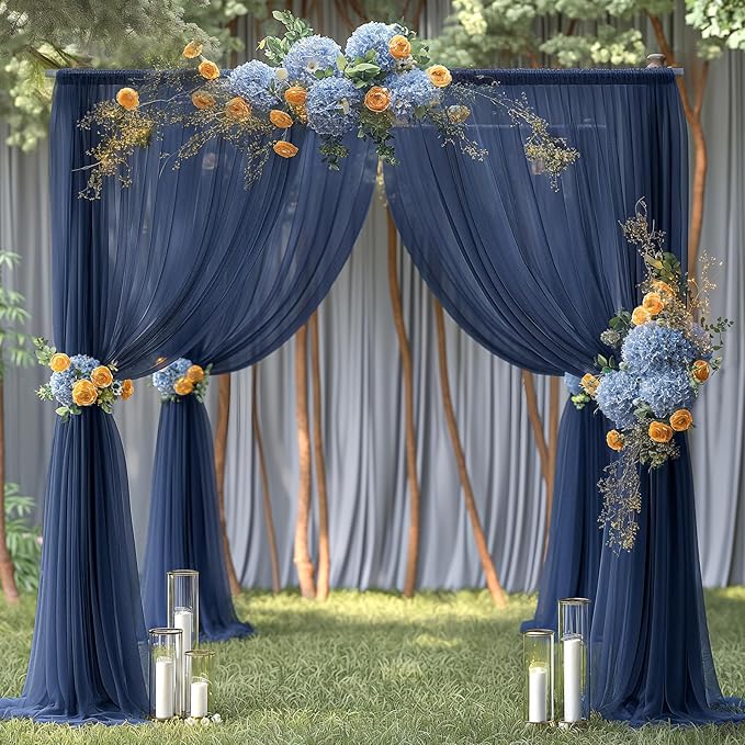 20ft X 10ft Navy Blue Tulle Backdrop Curtain - Image 6