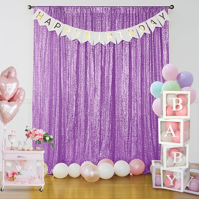 Sugargirl Lavender Purple Sequin Backdrop Curtain 4 Panels 2FTx8FT Glitter - Image 8