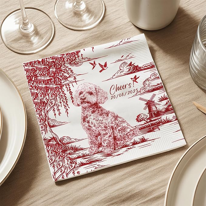 Luxury Personalized Dog Wedding Napkins, Custom Wedding Cocktail Napkins - Image 6