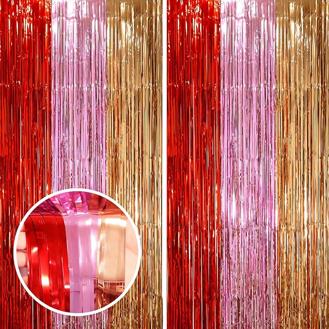2 Pack Valentine Foil Fringe Backdrop Curtains, Tinsel Streamers Party by Voircoloria