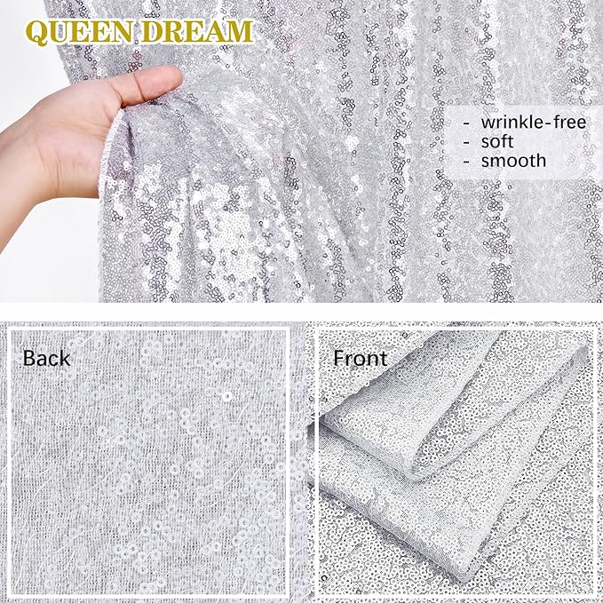 Silver Sequin Backdrop Curtains Drapes 6 Pieces 2ftx8ft Sparkly Christmas - Image 5