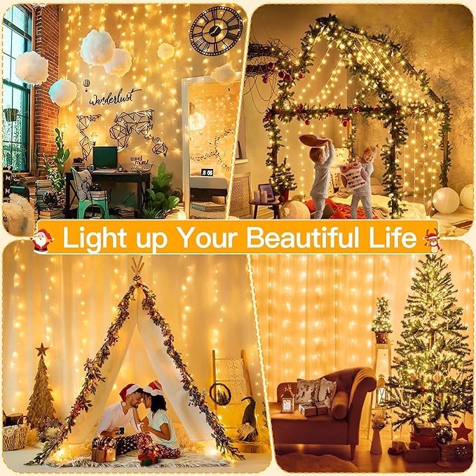 Ollny Christmas Curtain Lights 300 LED 9.8 FTx9.8 FT, Outdoor Waterproof - Image 3