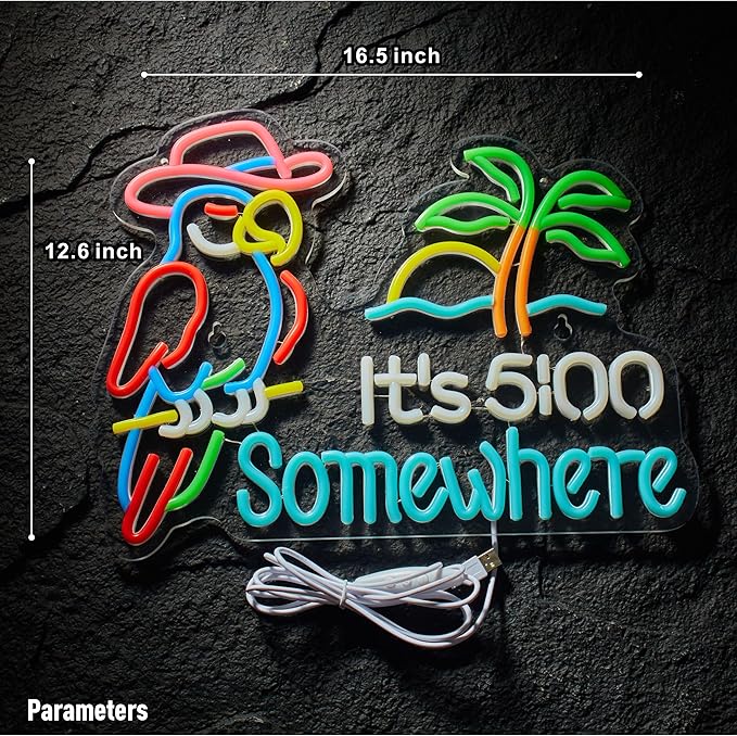Parrot Its 5 00 O'clock Some Where Neon Sign - Image 5