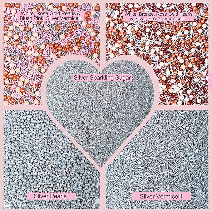 Confect Edible Cake Sprinkles Mix – Silver, Bronze & White Pearls, Sparkling - Image 3