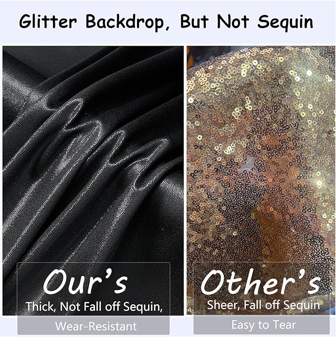 30x10 ft Wrinkle Free Black Sequin Backdrop Curtain - Image 2