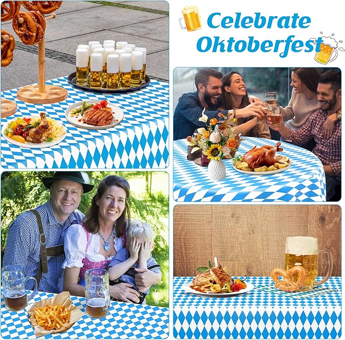 4 PCS Oktoberfest Decoration, 54 X 108 IN Blue White Checkered Plastic - Image 6