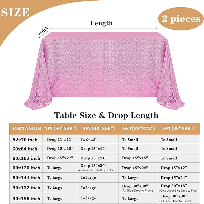 Fitable 2 Pack Pink Sequin Tablecloth - Image 6