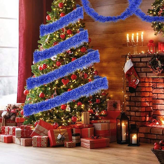 32.8 Ft Blue Christmas Tinsel Garland Metallic Shiny Tassle Banner Wall Hanging - Image 6