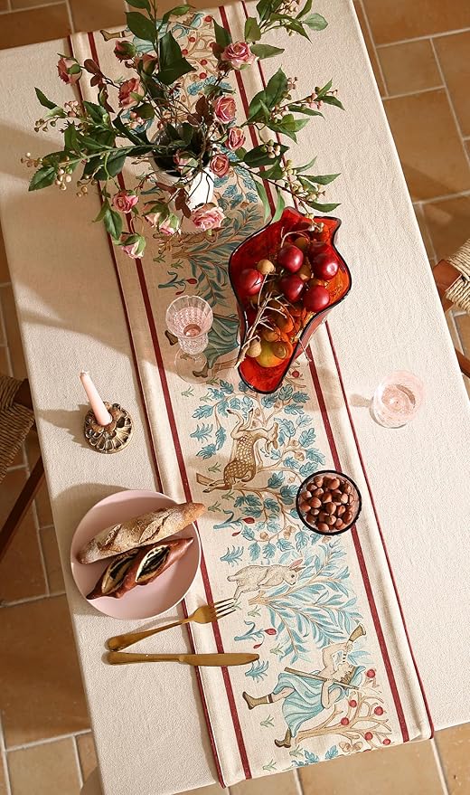 patdrea Designer Idyll Linen Extra Long Table Runner, Vintage Beige Farmhouse - Image 6