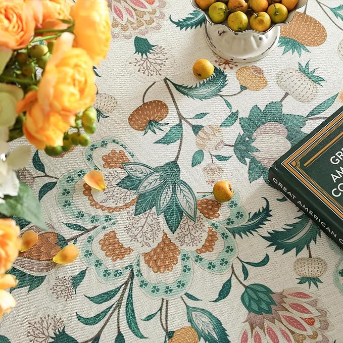 patdrea Designer Green Rectangle Table Cloth, Vintage Italian Floral Country - Image 4