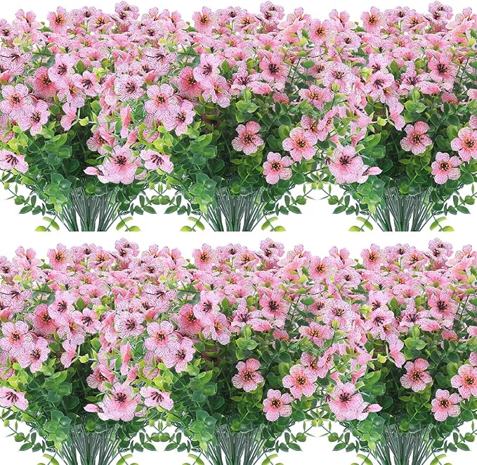 12 Bundles Artificial Flowers Outdoor UV Resistant Fake Plastic Plants Indoor by XEOLIAN