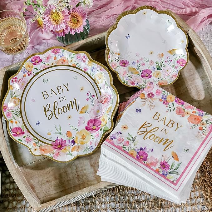 Kate Aspen Baby in Bloom 62 Piece Party Tableware Set Baby Shower Party - Image 8