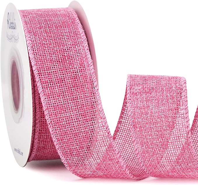 Ribbli Pink Burlap Valentine's Day Wired Ribbon, 1-1/2 Inch x 10 Yard, Easter by Ribbli